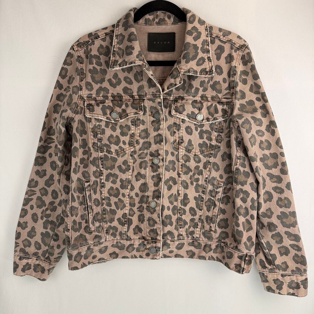BLANKNYC Leopard Print Denim Trucker Jacket Size M
